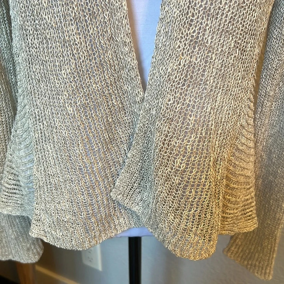 Eileen Fisher Petite Open Front Lace Knit Cardigan Beige Long Sleeve Sz Medium - Picture 3 of 8